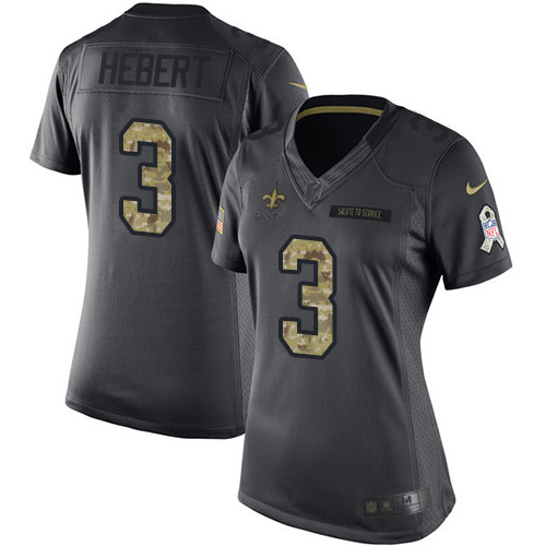 Women's Limited Bobby Hebert Nike Jersey Black - #3 2016 Salute to Service NFL New Orleans Saints